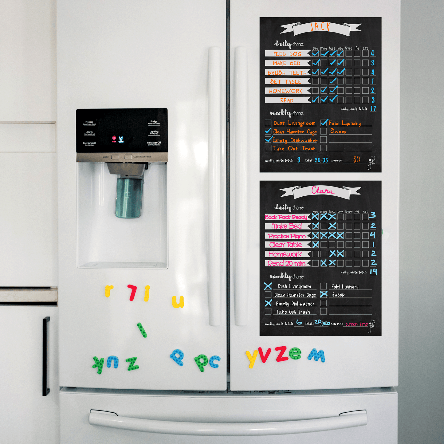 2 Pack Magnetic Chore Chart for Kids with Chalk Markers