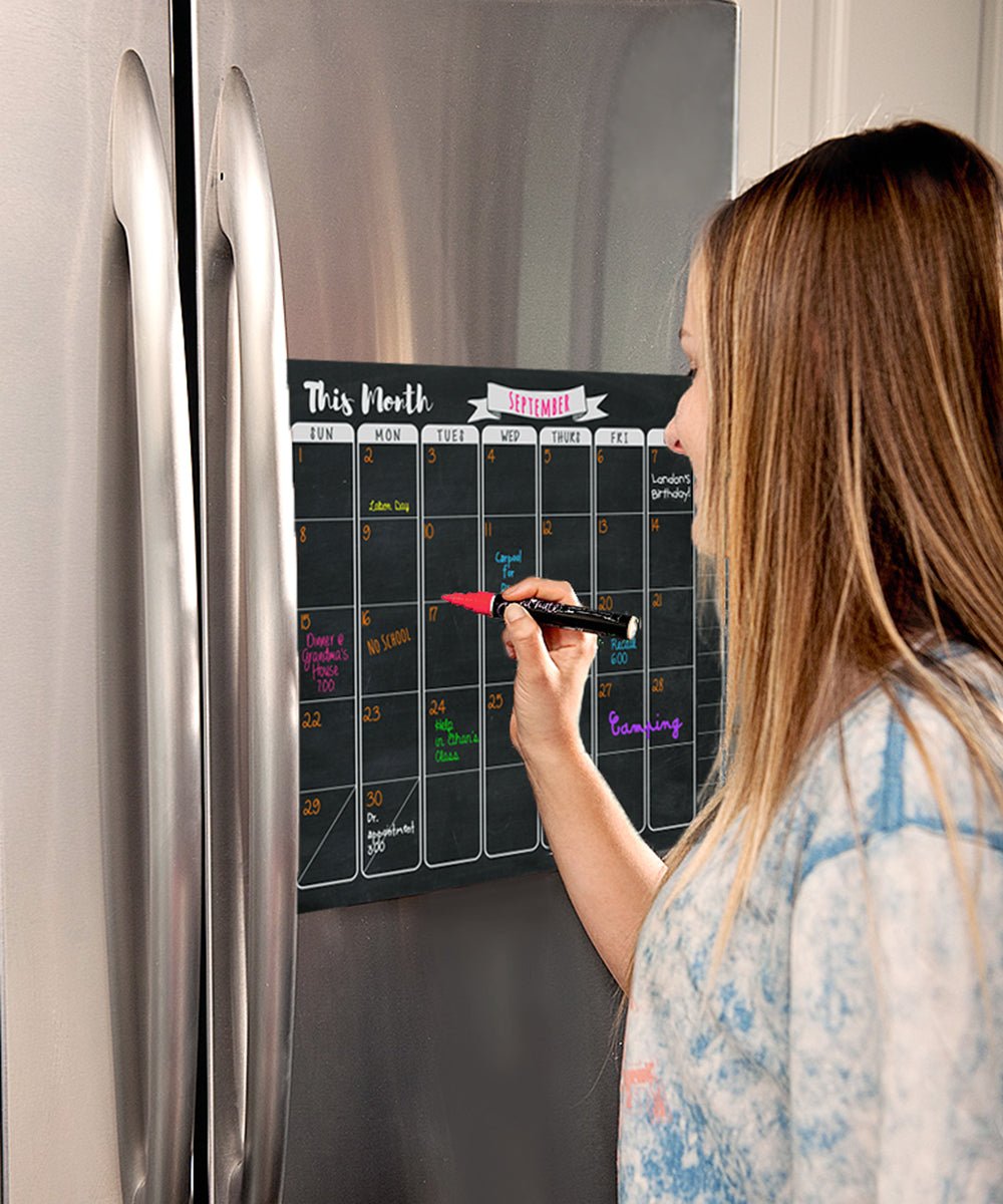 Large Dry Erase Calendar Magnet - Black chalkboard for Fridge