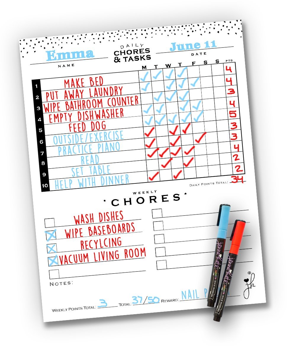 Magnetic dry erase Chores List chore board chart for 6 7 8 9 year old Kids