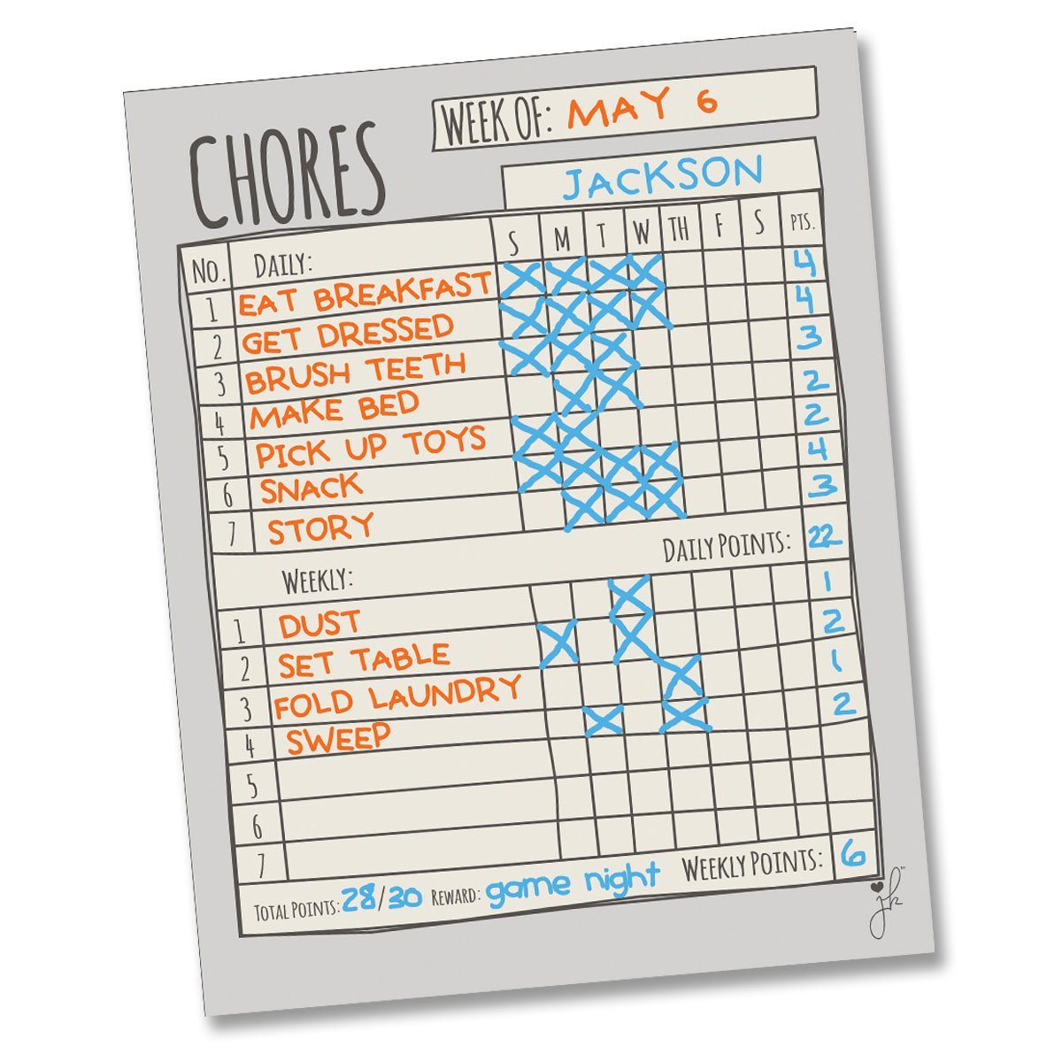 JennaKate Dry Erase Chores Reward Chart Grey