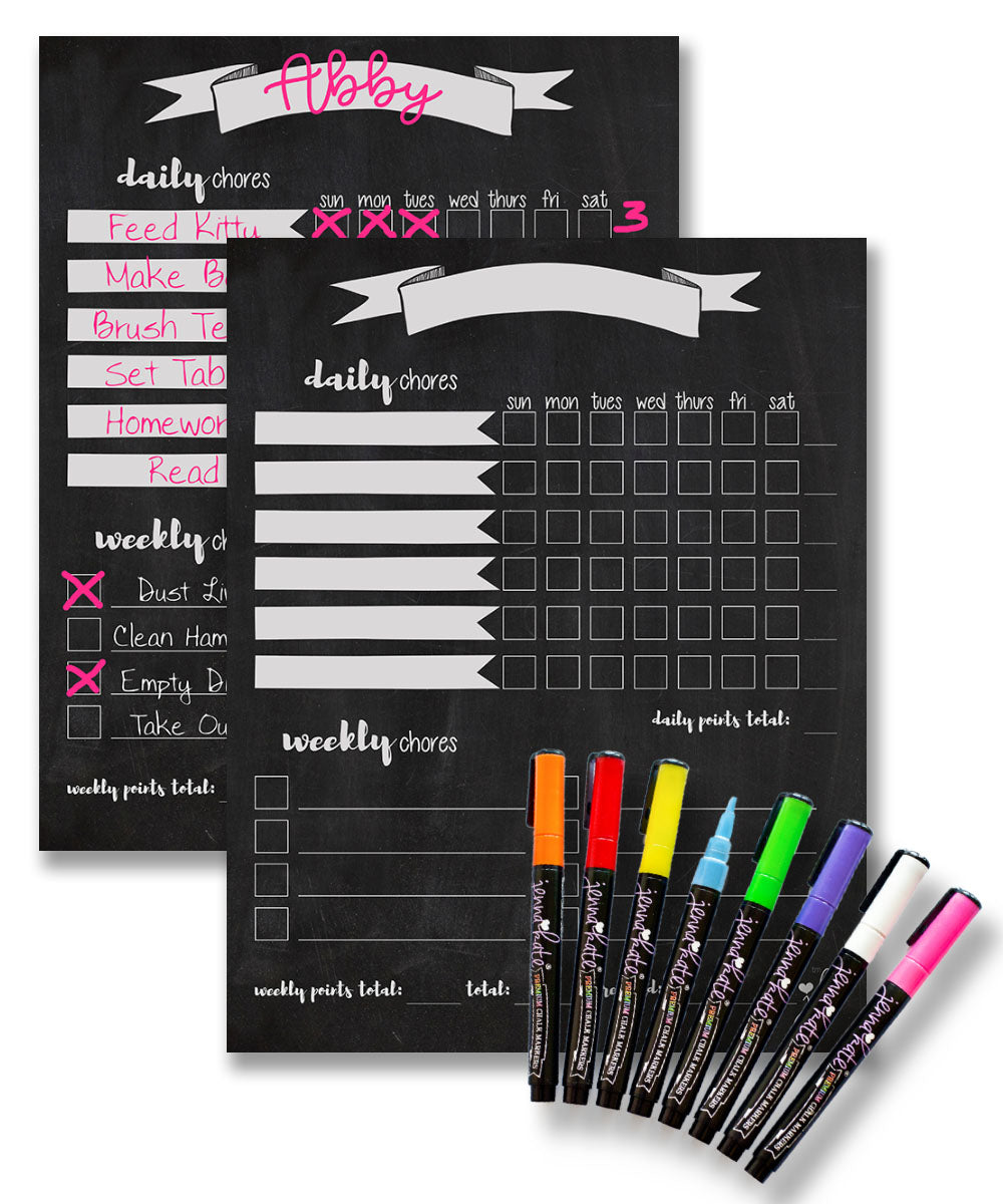 2 Pack Magnetic Chore Chart for Kids with Chalk Markers