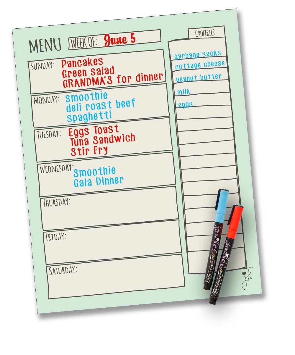 Dry Erase Menu Fridge Magnet With Grocery List