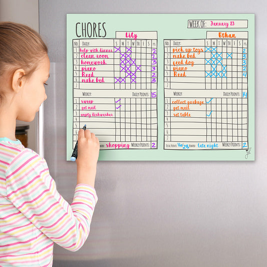 Magnetic Family Chore Chart with Markers - Sketch Design