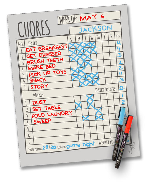 Magnetic Single Chore Chart with Markers- Sketch