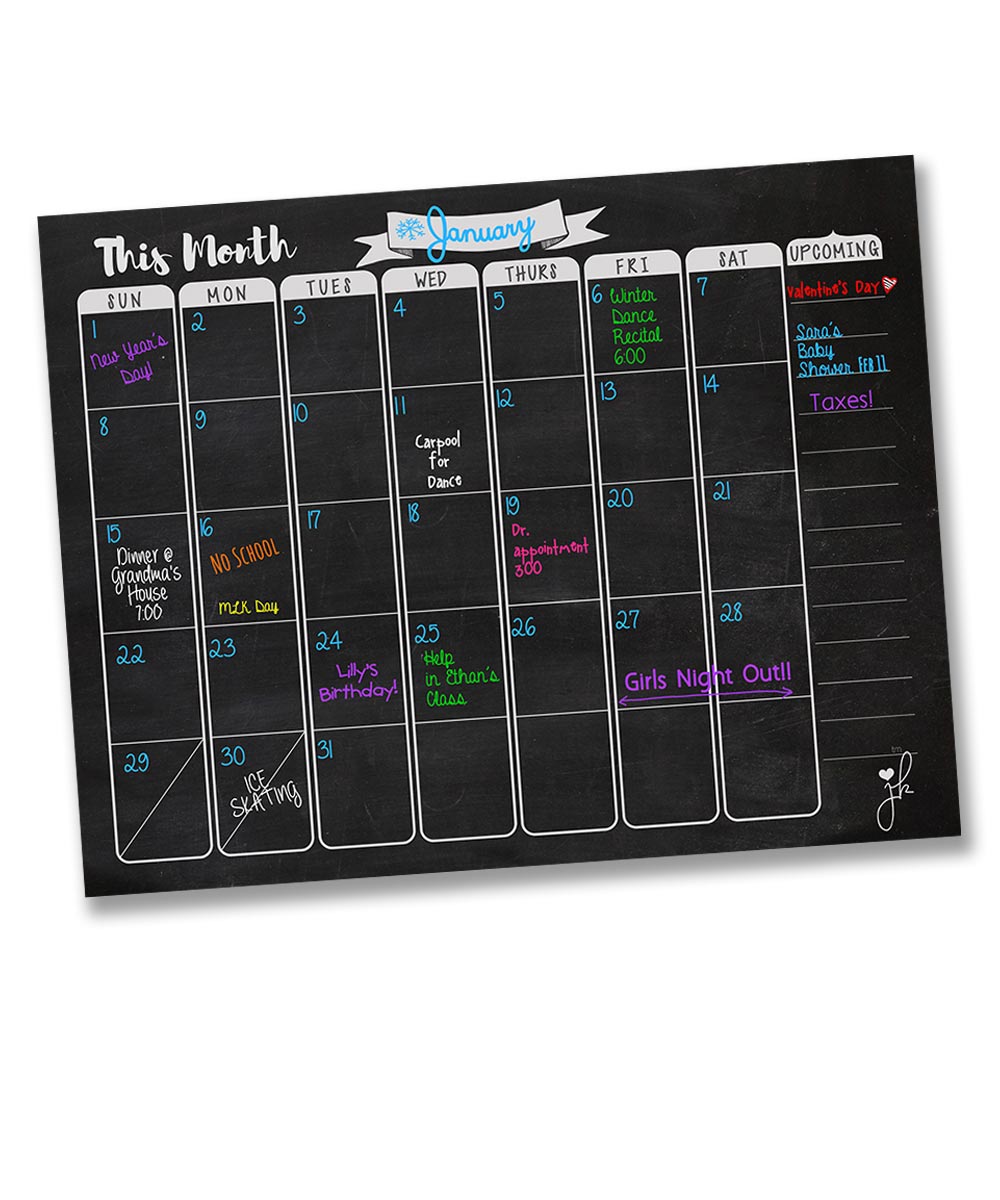 Large Magnetic Dry Erase Calendar - Chalkboard Design - JennaKate