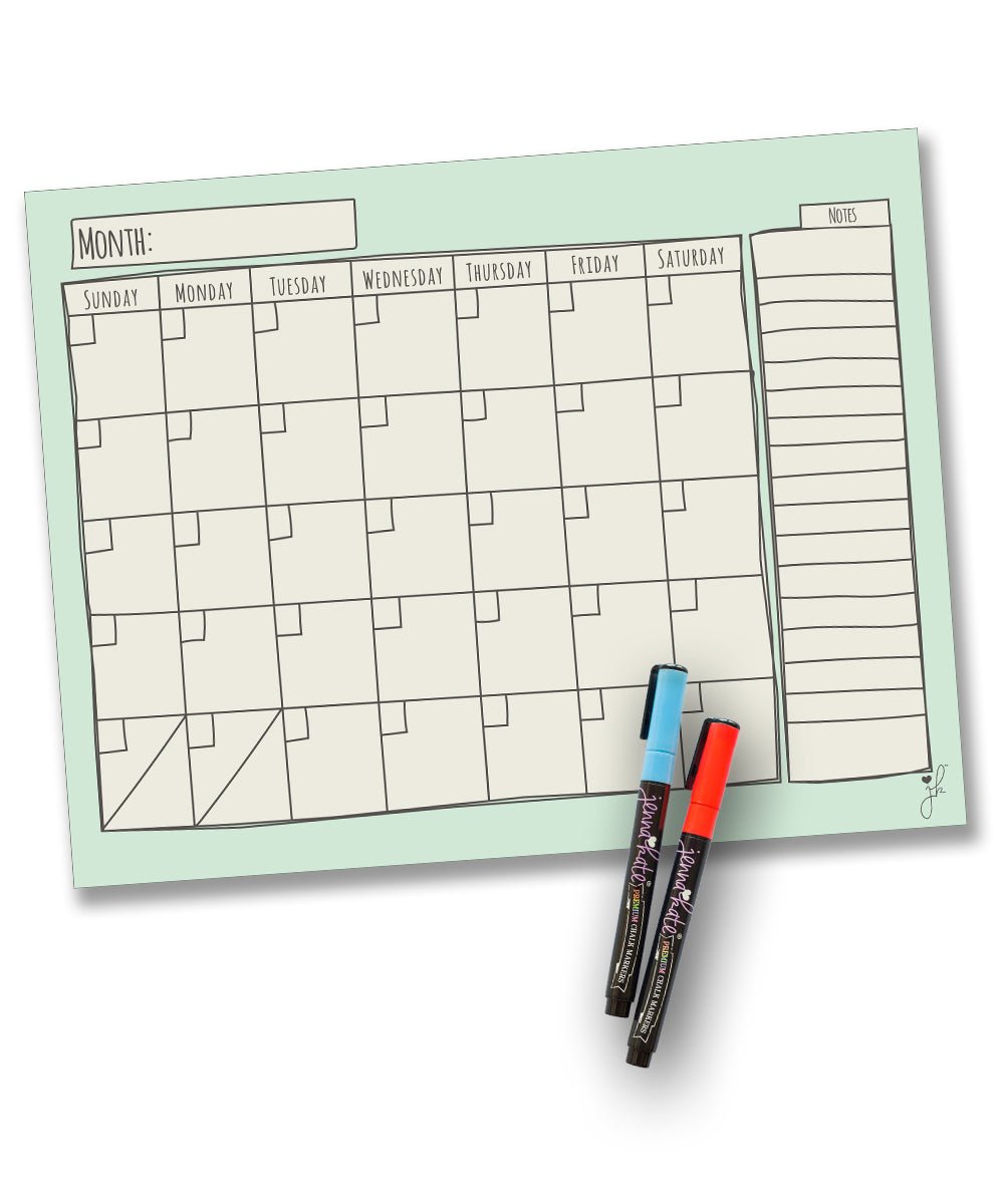 Large Magnetic Dry Erase Calendar with Markers - Sketch Design - JennaKate