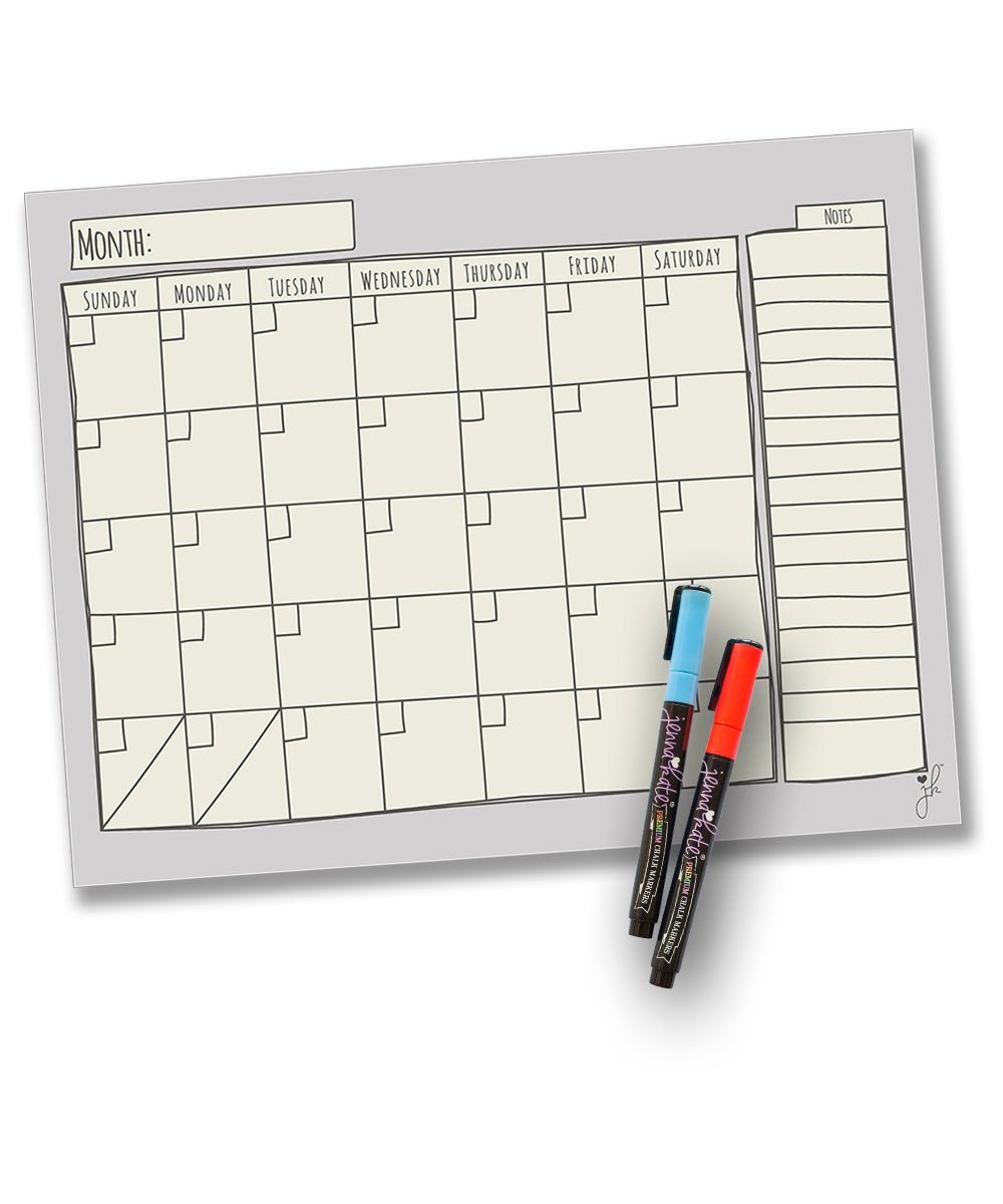 Large Magnetic Dry Erase Calendar with Markers - Sketch Design - JennaKate