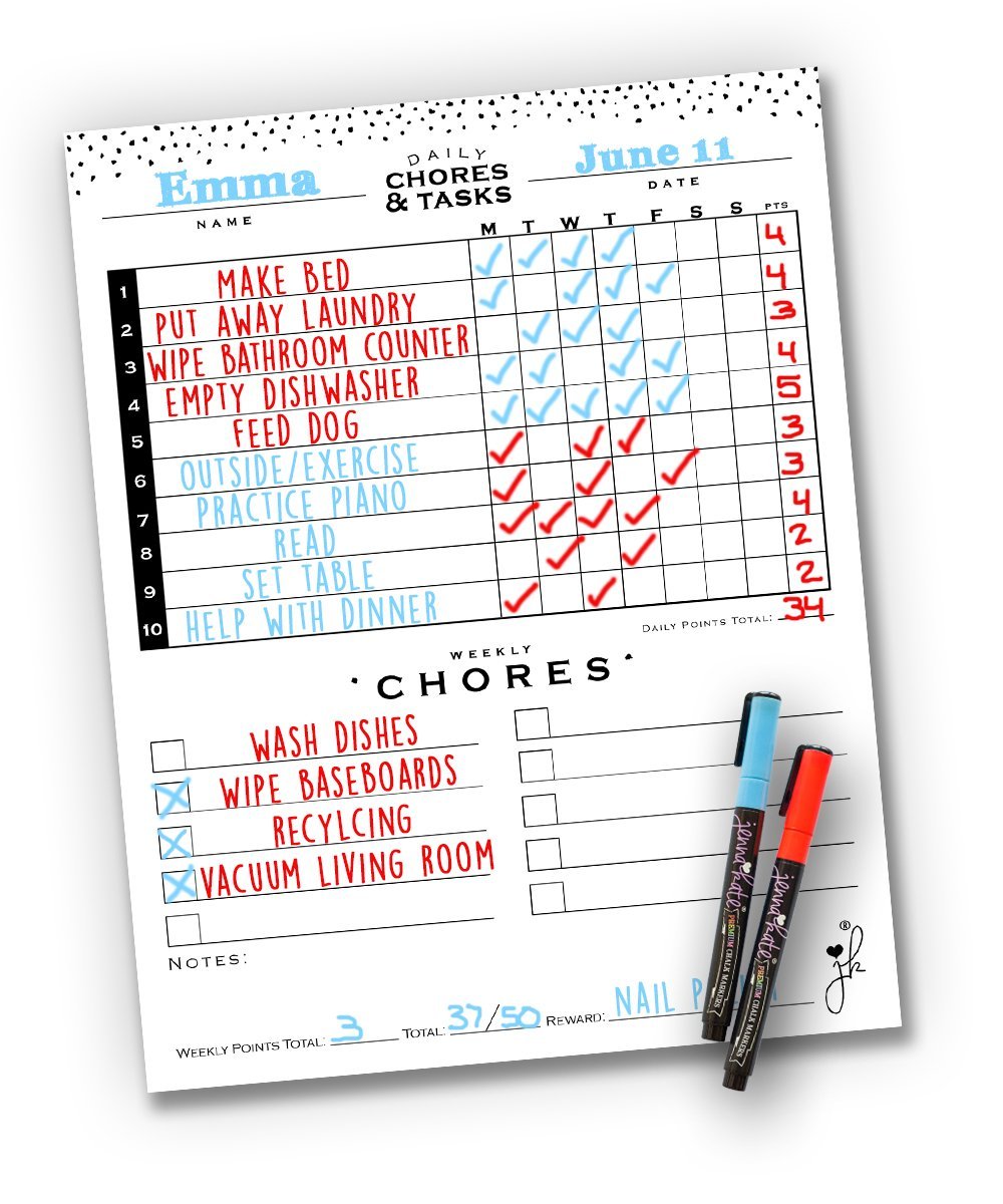 Magnetic dry erase Chores List chore board chart for 6 7 8 9 year old Kids 