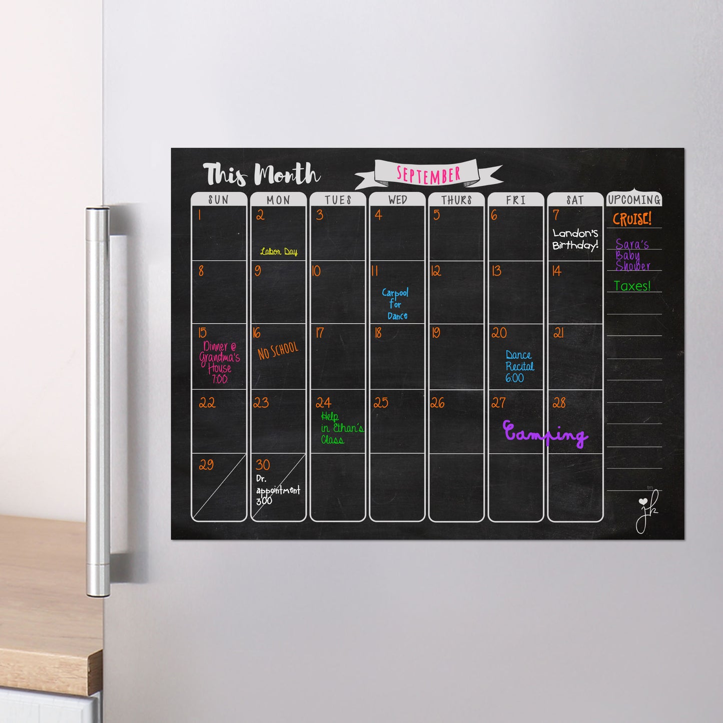 Magnetic Monthly Dry Erase Calendar - Chalkboard Design