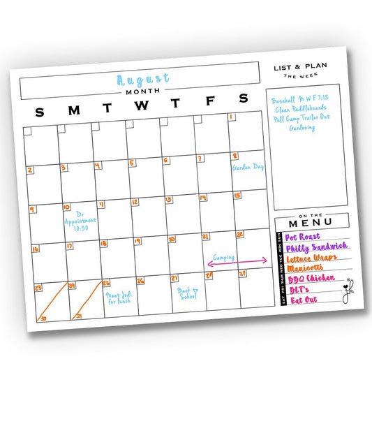 magnetic monthly calendar whiteboard with Menu - Magnetic Dry Erase - JennaKate
